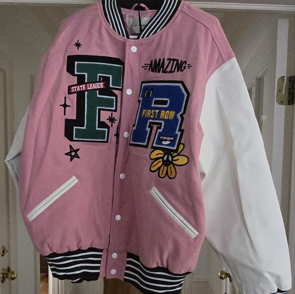 Unisex First Row State League Varsity Jacket Pink NWT